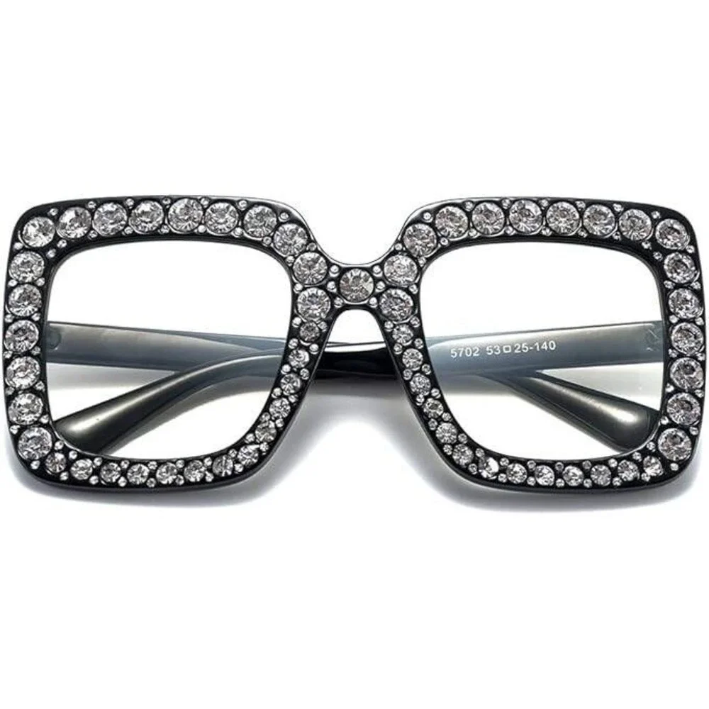 Oversized Square Frame Bling Rhinestone‎ Cat Eye Retro Women Fashion Sunglasses
